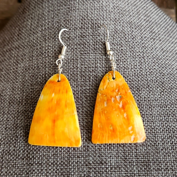 NWOT Native American Navajo Spiny Oyster Shell Slab Earrings 🧡 - Picture 3 of 7